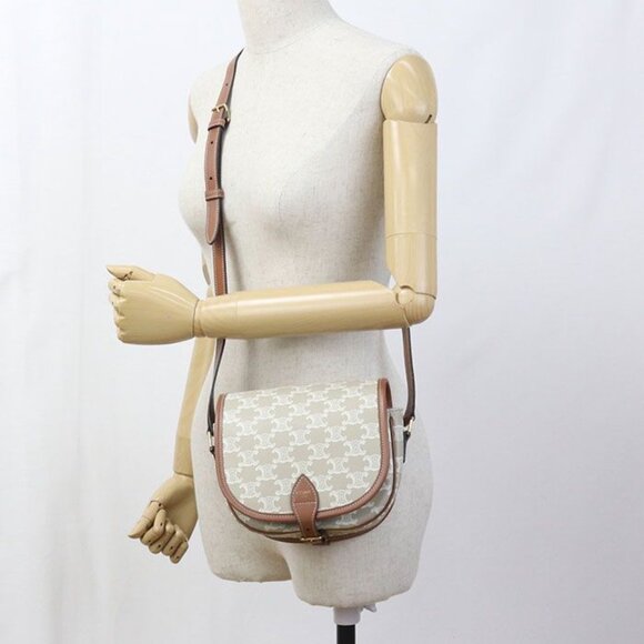 Celine Brown Triomphe Canvas Shoulder Bag Celine Midi Amforco Triomphe Canvas Crossbody Shoulder Bag Leather
